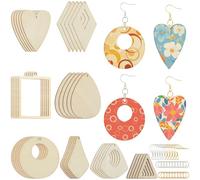 SOFPLATE 280Pcs 8 Shapes Wood Earrings Kit Unfinished Wooden Earrings Bulk Large Woods Heart Teardrop Round Pieces Cutout with Hole Brass Jump Rings Hooks Charms for Jewellery Making DIY Craft Pendant