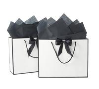 SOFPLATE 2Pcs 12.6 x 3.9 x 9.8 Inch Black and White Party Favor Bags Heavy Duty Paper Bags with Handles Tissue Present Small Envelope Wrapping Storage Paper for Wedding Party Favors Gifts Packaging