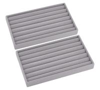 SOFPLATE 2Pcs Ring Display Tray Gray Jewellery Tray Velvet Small Rectangle Flat Accessories Stackable Showcase Holder Box Drawer Organizers Earrings Rings Showcase for Shop Store Selling Home Storage