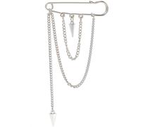 SOFPLATE 2Pcs Silver Safety Pin Brooches Long Tassel Brooch with Chain Dangle Bodkin Metal Personalized Punk Goth Decorative Hanging Alloy Pins for Sweater Collar Dress Shirt Coat Bags DIY Decoration