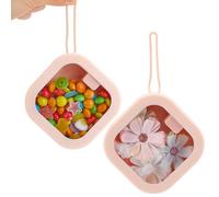 SOFPLATE 2Pcs Small Travel Hair Tie Case Hair Accessory Organizer Box Square Misty Rose Clear Window Portable Stackable Bobby Pin Holder Accessories for Storage Jewellery Clip Floss Small Items