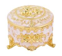 SOFPLATE 3.2 x 3 x 2In Vintage Jewellery Holder Retro Jewellery Box Gold Round Column Alloy Engraved Rose Flower Treasure Chest Enamel Trinket Metal Keepsake Box for Rings Earring Small Crafts Storage