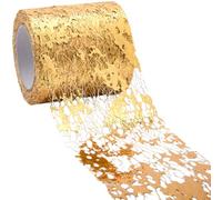 SOFPLATE 3 Rolls 10 Yard 2.4in Metallic Gold Ribbon Gold Christmas Ribbon Wired Polyester Glitter Lace Trims Mesh Web Sewing Holiday Decor for Bow Gift Wrapping Bouquet Tree DIY Crafts Wreath Supplies