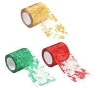 SOFPLATE 3 Rolls 10 Yards 2.4 Inch Christmas Mesh Ribbon Red and Green Ribbon Metallic Gold Glitter Polyester Long Net Wired Craft Decoration for Bow Gifts Wrapping Bouquet Tree DIY Crafts Wreath