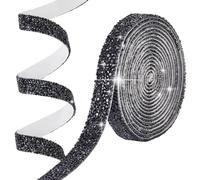 SOFPLATE 3 Rolls Black Diamante Ribbon Self Adhesive Sparkly Rhinestone Tape Diamond Ribbon Trim Bling Gem Stickers Roll Trimming for Arts Crafts Shoes Clothes Wedding Birthday Christmas Party Decor