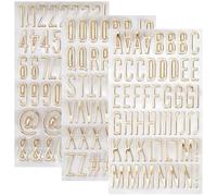 SOFPLATE 3 Sheets 3D Number Stickers Gold Alphabet Stickers 7.1 x 3.9 Inch Embossed Waterproof PVC Letter Stamping Gorgeous Self Adhesive Decorative Decals Pack for Scrapbook Grad Hats Art DIY Crafts