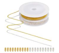 SOFPLATE 30 Feet/9M 1.5mm Gold Ball Chain Roll Dog Tag Bead Chain Brass Small Round Faceted Pull Extension Metal Silver Beaded Link Chains Connector for Jewellery Making Necklace Bracelet DIY Craft
