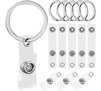 SOFPLATE 30 Sets ID Badge Holder Rings Clear ID Badge Clip Snap Clips Eyelet Transparent Retractable Metal Iron Platinum Replacement Keyrings Accessories for Name Tags Lanyards Keychains DIY Making