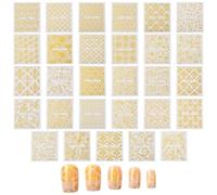 SOFPLATE 30 Sheets Gold Nail Sticker 3D Gold Nail Art Stickers Plastic Retro Luxury Mixed Pattern Lace Flower Self Adhesive Hollow Floral Art Manicure Tips Decals Accessories for Women DIY Supplies