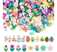 SOFPLATE 300Pcs 6 Styles Easter Beads Clay Bead Charms Handmade Butterfly Egg Flower Carrot Rabbit Polymer Clay Small Colorful Spacer Loose Bead for Spring Easter Jewelry Making Bracelets DIY Crafts