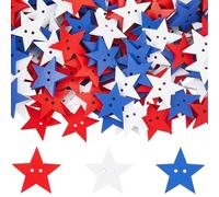 SOFPLATE 300Pcs Patriotic Craft Buttons Star Shaped Wooden Buttons with 2 Holes 25mm Red Blue White Independence Sewing Ornament Accessories for DIY Clothes Painting Crochet Scrapbooking Decoration