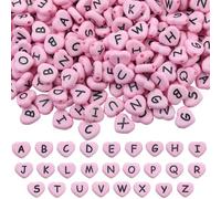 SOFPLATE 300Pcs Pink Heart Shaped Letter Beads Craft Alphabet Beads Valentine Opaque Random Black Letters Small Loose Pony Spacers Findings for Jewellery Making Bracelet Necklace Earrings DIY Crafting