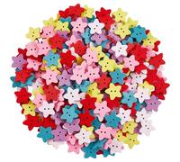 SOFPLATE 300Pcs Wooden Star Buttons Star Shaped Button Colorful Small Mini Five-Pointed Pentagram Wood Craft Tags Embellishments with 2 Holes for Clothes Fasteners Scrapbooking Skirts DIY Art Crafting