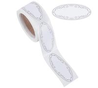 SOFPLATE 300Pcs Writable Gift Labels Adhesive Label Blank Stickers White Vintage Floral Oval Removable Decorative Paper Small Name Stickers Rolls for Bottle Canning Kitchen Envelope Cosmetic Gift Jars