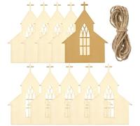 SOFPLATE 30Pcs 4 x 3In Church Wood Cutouts Unfinished Wooden Gift Tags with String House Shaped Hanging Pendant MDF Material Blank Craft cut outs ornaments for Painting Home Party Decor DIY Project