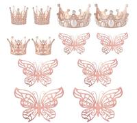 SOFPLATE 30Pcs Crown and Butterfly Cake Topper Princess Crown Topper with Stickers Rose Gold 3D Hollow Small Mini Tiara Alloy Rhinestone Toppers for Wedding Birthday Cake Flower Party DIY Decoration