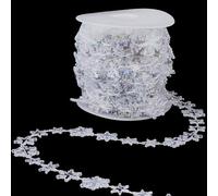 SOFPLATE 32.8 Feet/10M Christmas Bead Trim Crystals Garland Beads Bulk White Plastic Holiday Soldered Snowflake Shaped Clear Beaded Trims with Spool for Wedding Xmas Party Decoration DIY Crafting