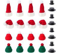 SOFPLATE 32Pcs Mini Christmas Hats for Crafts Knitted Santa Hats Plastic Topper Caps Red Green Black Miniature Snowman Headwear for DIY Xmas tree Ornaments Holiday Decorations Party Accessories