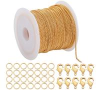 SOFPLATE 33 Feet/10m 2mm Brass Curb Chain Links cable Link Chain Bulk with 20Pcs Lobster Claw Clasps & 50Pcs Jump Rings jewellery Set Gold Chain Spool for jewellery Making Supplies DIY Bracelet