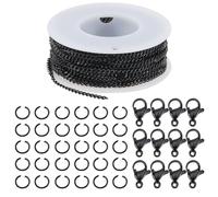SOFPLATE 33 Feet/10m 3 x 2mm Black Curb Chain Bulk Chain Jewellery Making Kit with Jump Rings 304 Stainless Steel Cuban Metal Link Roll Connector Accessories for Jewellery Necklace Bracelet DIY Craft