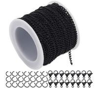 SOFPLATE 33 Feet/10m 3mm Curb Chain Links Black Curb Chain Iron Cable Oval Link Chain with Spool & 20Pcs Lobster Clasps & 50Pcs Jump Rings Bracelet Necklace Making Kit for DIY Crafts jewellery Making