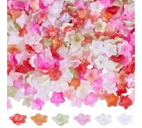 SOFPLATE 360Pcs 6 Colors Acrylic Bead Caps Mini Flower Beads Bulk Red Pink Green Clear Bell Trumpet Flowers Floral Loose Spacer End Hole Bead for Jewelry Making Bracelet Necklace DIY Craft Accessories