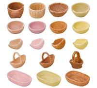 SOFPLATE 36Pcs 18 Styles Mini Basket Figurines Dollhouse Baskets Tiny Colorful Resin Small Miniature Picnic Woven Rattan Landscape Ornaments Figures for Desk Landscape Garden Dollhouse Bag DIY Decor