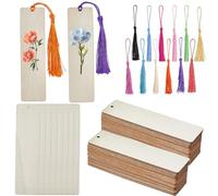 SOFPLATE 36Pcs Blank Wood Book Marks Blank Wooden Bookmarks with Tassels Bookmark Making Kit Hanging Gifts Tags Wood Book Markers Blanks for DIY Crafts Wedding Party Birthday Favor Decoration Adult