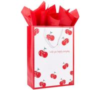 SOFPLATE 4.92 x 11.42 x 15.75 inch Cherry Paper Gift Bags with Handles Present Bag and Tissue Paper Red White Large Best Wishes Love Romantic Valentine Packaging for Gifts Wrapping Wedding Anniversary