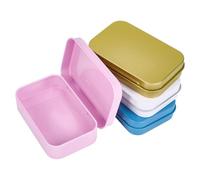 SOFPLATE 4 Colors 3.86"x2.5" 4Pcs Colorful Tin Boxes Empty Hinged Tins Mini Cute Rectangular Small Portable Jewellery Metal Container with Lid Iron Storage Box for Home Outdoors Organizer Kit Supplies