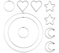 SOFPLATE 4 Shapes 12Pcs Centerpiece Rings Metal Dream Catcher Hoops Silver Circle Iron Star Moon Heart Shaped Macrame Hoops for DIY Crafts Wedding Christmas Wreath Wall Hanging Decorations Beginner