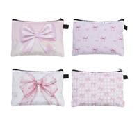 SOFPLATE 4 Styles 4 Pcs Bow Cosmetic Bag Coquette Cosmetic Pouch Bulk Cute Sweet Aesthetic Travel Reusable Toiletry Zipper Pouches for Women Purse Birthday Valentine Gift Make up Storage Supplies