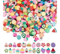 SOFPLATE 400Pcs 2 Styls Fruit Polymer Clay Beads Polymer Charm Beads Colorful Assorted Kawaii Cartoon Mixed Shaped Small Smooth Loose Spacers Findings for Jewellery Making Bracelet Necklace DIY Crafts