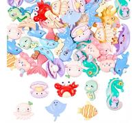 SOFPLATE 40Pcs 3 Styles Ocean Themed Resin Charms Summer Cabochons Opaque Colorful Flatback Fish Shell Sea Beach Life Animals Small Decoden Embellishments for Nail Art Manicure Hair Clips DIY Decor