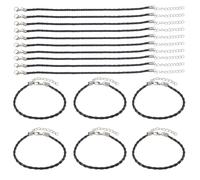 SOFPLATE 40Pcs Bracelet Cords with Clasp Bracelet Cord Bulk Black 3mm Braided Imitation Leather Lace Plaited Trendy Iron Clasp Extended Chains Ropes Accessory for Jewellery Making Bracelets DIY Crafts