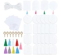 SOFPLATE 40Pcs Sublimation Air Freshener Blanks Car Scented Sublimation Blanks Products Accessories Arch Rectangle Round Felt Heat Tranfer Printing with 40pcs Tassels Bags Cord for Home Hanging Decor