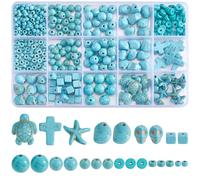 SOFPLATE 456Pcs 12 Styles Turquoise Cross Beads Turquoise Bead Sets Small Synthetic Sea Turtle Round Starfish Cube Skull Smooth Loose Spacer Bead for Jewellery Making Charm Necklace Bracelet DIY Craft