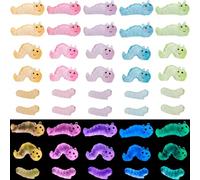 SOFPLATE 45Pcs 15 Styles Mini Caterpillars Luminous Small Animal Figurines Resin Bulk Glow in the Dark Cartoon Insect Worm Caterpillars Ornament for Micro Landscape Dollhouse Garden DIY Decorations