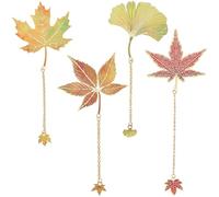 SOFPLATE 4Pcs 4 Styles Maple Leaf Bookmark Metal Chain Bookmark Autumn Fall Leaves Plant Colorful Vintage Aesthetic Alloy Decorative Book Markers Accessories for Readers Student Page Books Reading