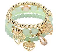 SOFPLATE 4Pcs Green Stackable Bracelets Tree of Life Beaded Bohemian Bracelet Sets Spring Summer Stack Beads Acrylic Glass Boho Stretch Charms Jewellery Decorations for Summer Beach Party Supplies