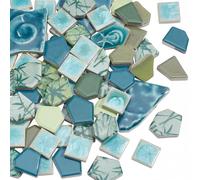 SOFPLATE 500G 4 Styles Green Ceramic Mosaic Tiles Porcelain Tile Pieces Mixed Shape Small Irregular Square Vintage Broken Flatback Smooth Cabochons for Home Garden Bathroom Wall Art Crafts DIY Decor
