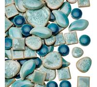 SOFPLATE 500G 4 Styles Green Mosaic Tiles Mixed Mosaic Tile Pieces Small Round Teardrop Square Porcelain Ceramic Teal Opaque Flatback Smooth Cabochons for Home Garden Bathroom Wall Art Craft DIY Decor