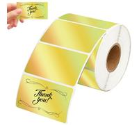 SOFPLATE 500Pcs 1.26" x 2.24" Gold Thermal Labels Holographic Label Stickers Paper Waterproof Self Adhesive Rectangle Reflective Printer Tape Sticker for Wrapping Price Barcode DIY Craft Custom Logo