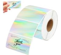 SOFPLATE 500Pcs 1.26" x 2.24" Holographic Sticker Labels Rectangle Thermal Stickers Silver Paper Waterproof Self Adhesive Reflective Printer Label Tape Sticker for Wrapping Price DIY Craft Custom Logo