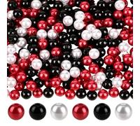 SOFPLATE 500Pcs 3 Colors Black Pearl Beads 8mm Round Acrylic Beads Spacers Colorful Red White Imitation Pearl Ball Small Smooth Loose Spacers Findings for Jewellery Bracelets Necklace Party DIY Crafts