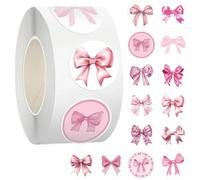 SOFPLATE 500Pcs Pink Bow Envelope Stickers Aesthetic Circle Stickers Small Round 0.87 Inch Coquette Colorful Bowknot Self Adhesive Paper Seal Decals Labels Roll for Envelopes Album Scrapbook DIY Decor