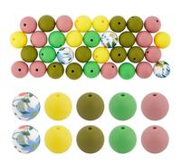 SOFPLATE 50Pcs 1 Box Green Silicone Bead 15mm Silicone Beads Bulk Large Rubber Forest Tree Pink Yellow Bubblegum Focal Loose Bead for jewellery Making Beaded Key Chain Friendship Party Diy Crafting
