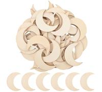 SOFPLATE 50Pcs 2.4 x 1.9 Inch Small Wood Moon Cutouts Unfinished Wood Plaques Blank Natural BurlyWood Crescent No Hole Piece Slice Ornaments Embellishments for DIY Making Projects Party Tree Art Decor