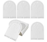 SOFPLATE 50Pcs 3.7 x 2.7 Inch Foil Gift Tags White Paper Tags with Hole Embossing Rose Flower Arch Silver Words with Love Personalized Blank Hanging Paper Labels for Birthday Weddings Presents Gifts