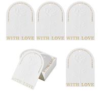 SOFPLATE 50Pcs 3.7 x 2.7 Inch Gold Foil Tags Rose Gift Tags with Hole Arch Embossing Flower with Love Words White Blank Hanging Paper Personalized Labels for Birthday Weddings Presents Gifts Decor